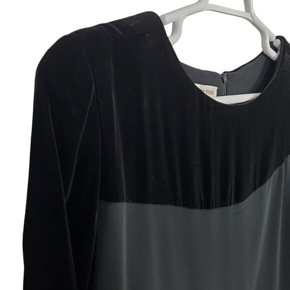 Jones New York Sz 18 Dress Velvet Trim A-line Long Sleeve Knee Length LBD Party - Picture 10 of 12